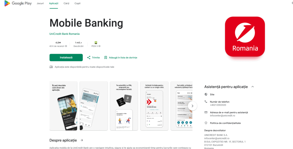 Descarca aplicatia Mobile Banking UniCredit