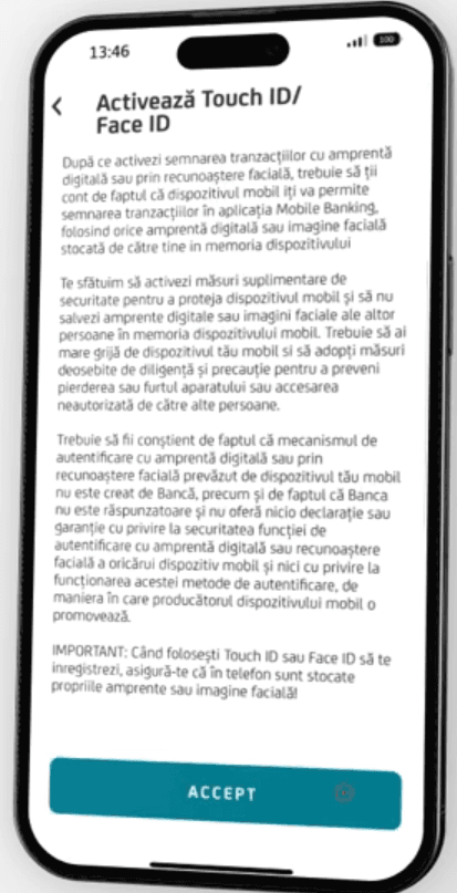 Activează opțional autentificarea cu amprentă sau recunoaștere facială