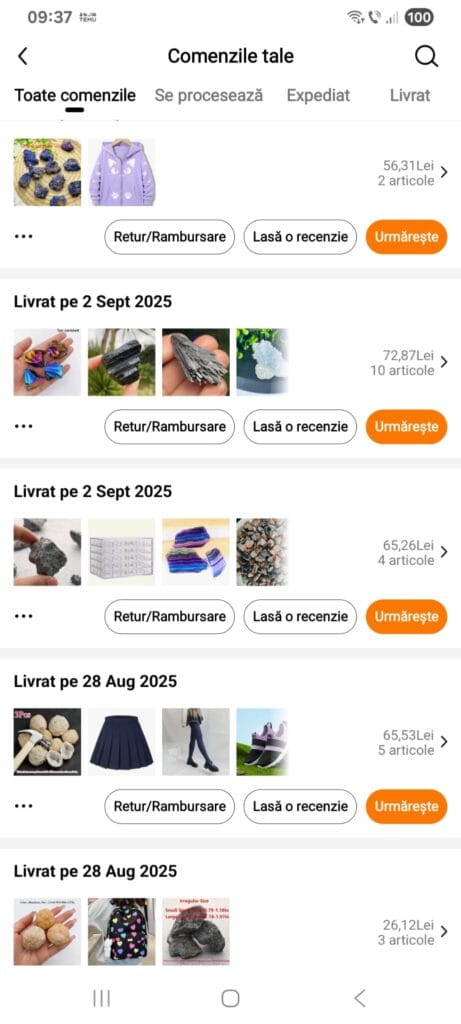 Alege comanda pentru retur