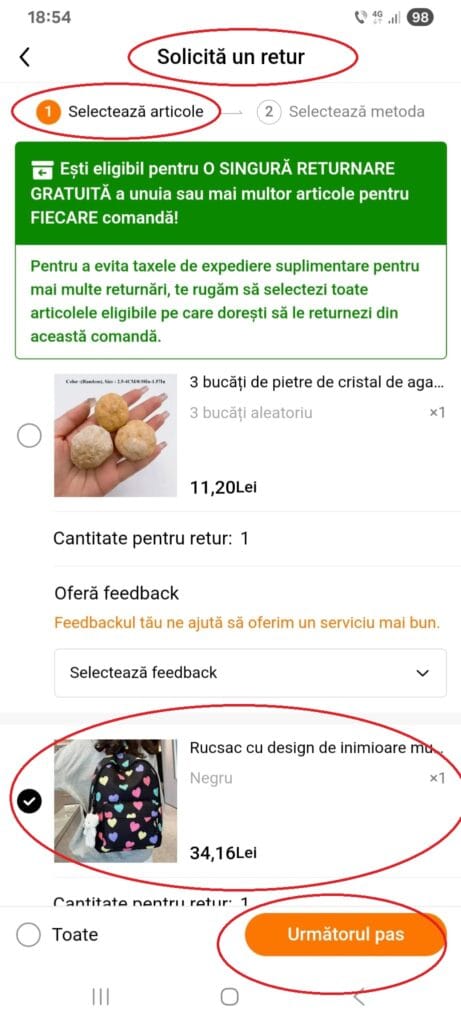 Creaza retur produse TEMU