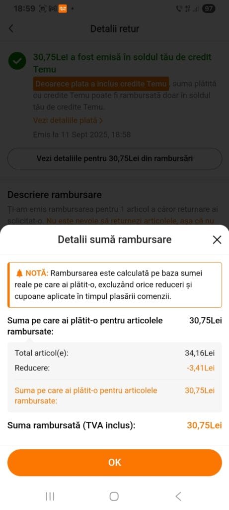 Detalii rambursare